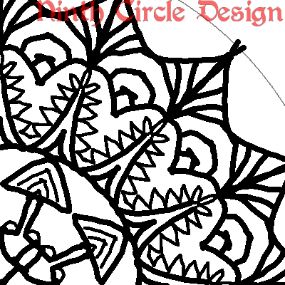 square image, white background, portion of a black outline mandala centered to lower left