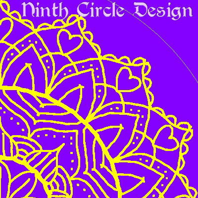 square image, purple background, yellow outline mandala centered on the lower left of the image