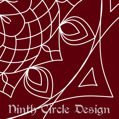 square image, maroon background, white outlines of a mandala centered on the upper left