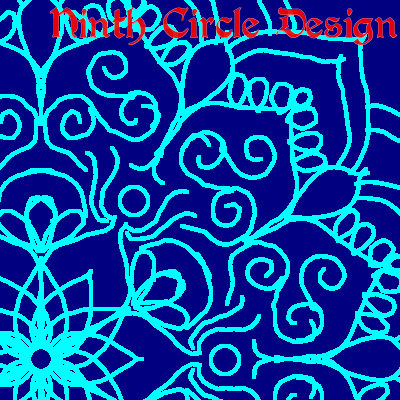 square image, dark blue background, light blue outlines of a mandala centered in lower left