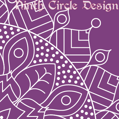 square image, purple background white outline mandala centered in lower left